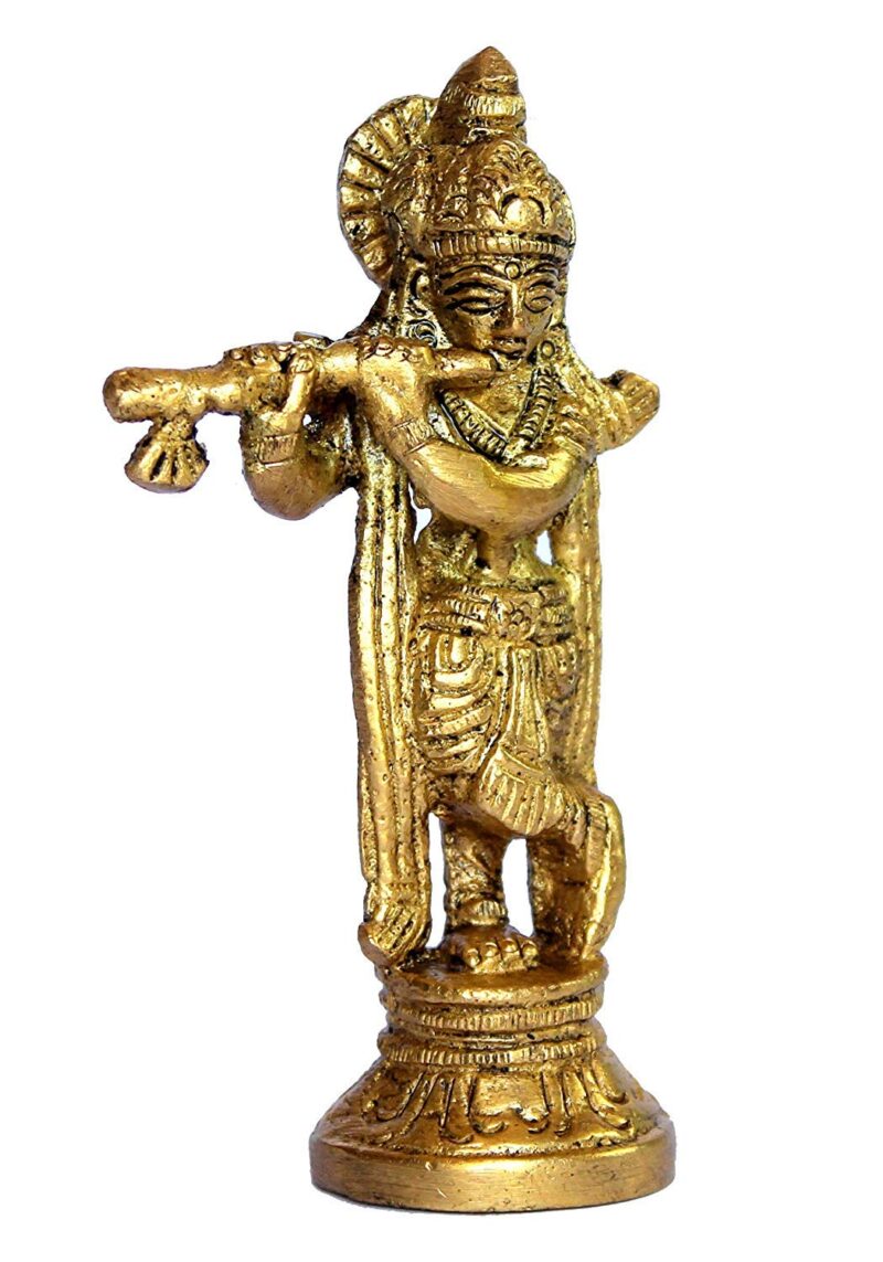 eSplanade - Brass Lord Krishna Kishan Kanhaiya Murti Idol Statue Sculpture (3.5")