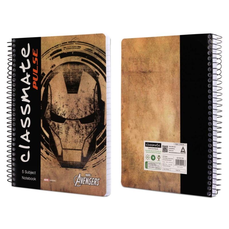 Classmate 2100128 Soft Cover 5 Subject Spiral Binding Notebook, Single Line, 250 Pages (Assorted cover design)