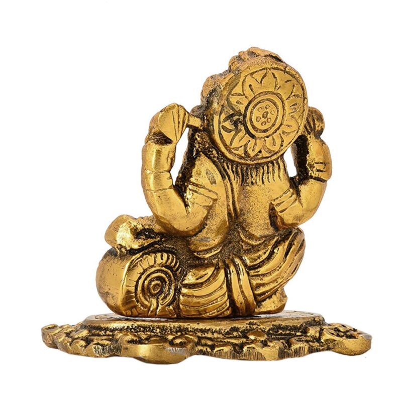 Ascension Designer Metal Lord Ganesha Statue Golden Brass Hindu God Ganesh Ganpati Sitting Idol Blessing Ganpati Sculpture for Home Diwali Puja Home Decoration Festival Gifts