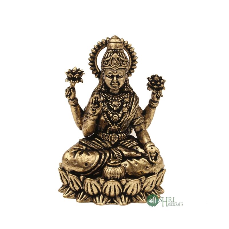 INDICAST Brass 2" Goddess Maa Laxmi Idol Murti Statue for Home and Office (5x3x2 cms, 40gm)