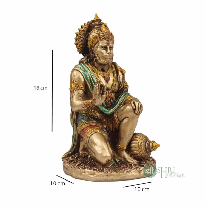 INDICAST 7" Hanuman Statue Sitting Metal Finish Idol Decorative Showpiece Handcrafted Hanuman Ji Murti For Home Office And Gifting Purpose Sculpture, Golden, Pack of 1