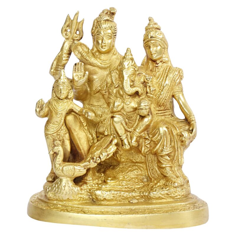 Artvarko™ Brass Lord Shiva Parvati Kartikeya and Ganesha Murti Shiv Family Parivar Idol Statue for Home Décor Mandir Temple Gift Showpiece 6 Inches Height