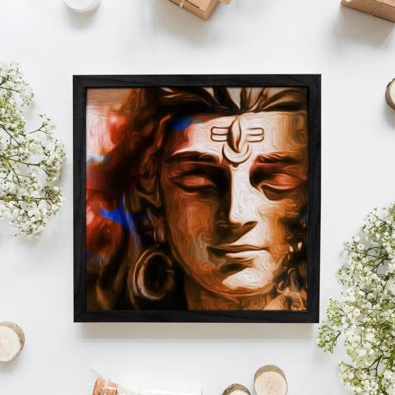 Ritwika's Multicolored Modern Art Shiva Meditation Painting Engineered Wood Black Frame, Size 13.5 X 13.5 Inch, Set of 1