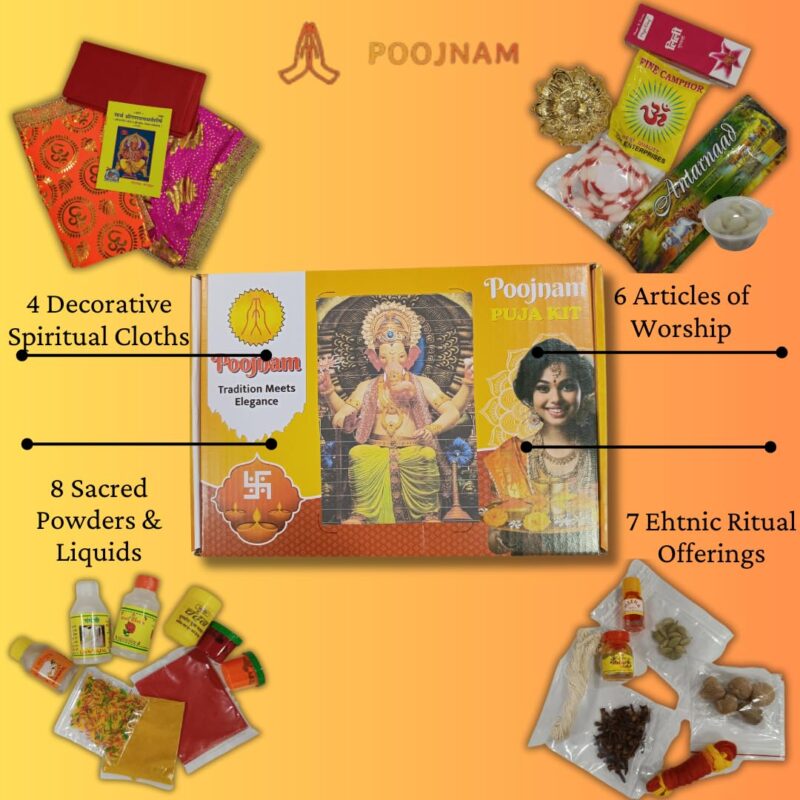 Poojnam Ganesh Chaturthi Sacred Puja Samagri Kit - Traditional Divine Worship Essentials with 25 Sacred Items | Ready to use Ganpati Puja Samagri