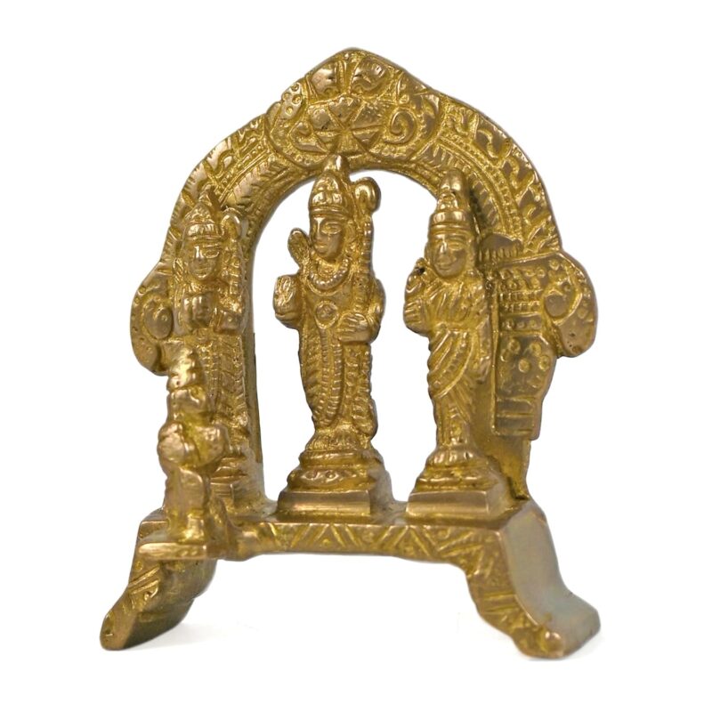 CRAFTHUT Ram Darbar Brass Murti Statue for Pooja Room & Gift, Religious Idol Figurine for Home & Office Decor, Hindu Lord Ram with Laxman and Goddess Sita Devi (L-7cm x B-2.5cm x H-9cm, 230 g)