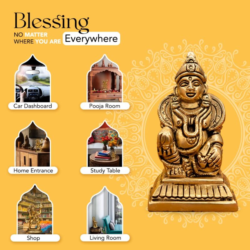 Ekhasa 100% Pure Brass Kuber Murti (7 cm) | Kuber Statue for Vastu | Kuber Murti for Car Dashboard, Pooja Room, Home Puja, Office Desk | Kuber ji ki Murti Pure Pital ki | Guberan Statue