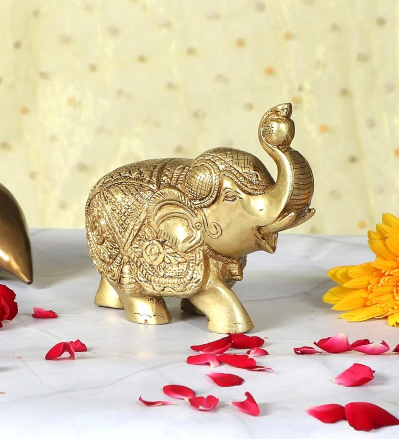 Two Moustaches Maharaja Elephant Design Brass Showpiece (5 X 2.5 X 4 Inches, Pack of 1)