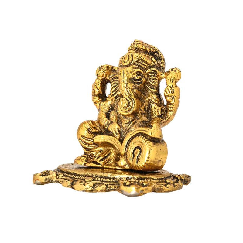 Ascension Designer Metal Lord Ganesha Statue Golden Brass Hindu God Ganesh Ganpati Sitting Idol Blessing Ganpati Sculpture for Home Diwali Puja Home Decoration Festival Gifts