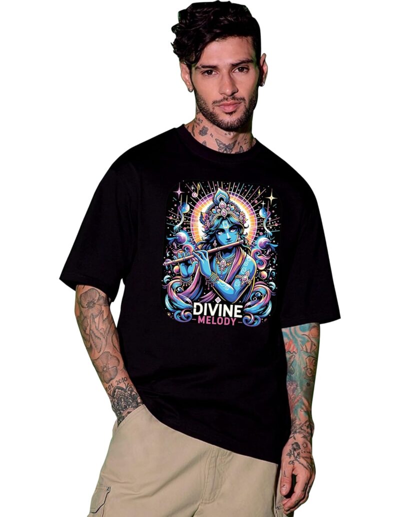 MIGLOCUST Hindu God Graphic Printed Oversized Round Neck Drop Shoulder Casual Tshirt for Men