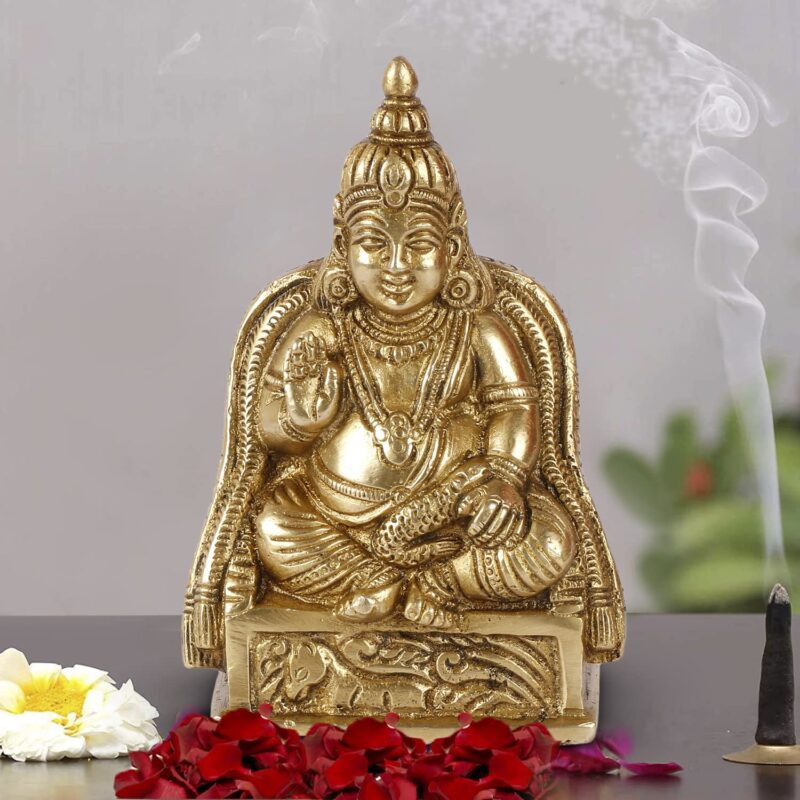 Artvarko Brass Idol Lord Kuber Sitting Statue | Murti for Pooja Room, Meditation, Prayer, Business Murti for Prosperity Money Home Décor Locker Safe Tijori