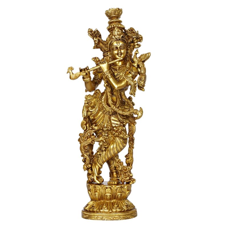 ARTVARKO™ Lord Murli Manohar Krishna Krishan Brass Statue Murti Gift & Home Décor Big Size- Height 14 Inches