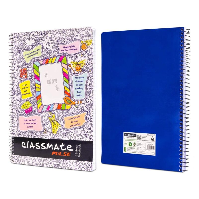 Classmate 2100135 Soft Cover 6 Subject Spiral Binding Selfie Notebook, Single Line, 300 Pages