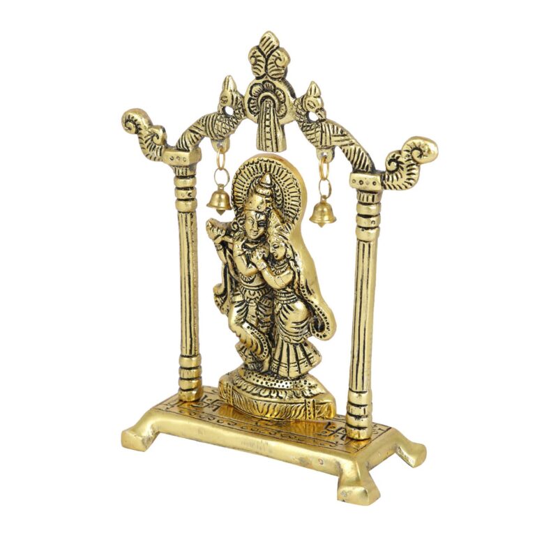 Collectible India Metal Gold Plated Radha Krishna Idol Sculpture Statue Figurine Decorative Showpiece for Janmashtami Home Decoration Temple and Gift (Size 7 x 5 Inches) (1 Pieces)