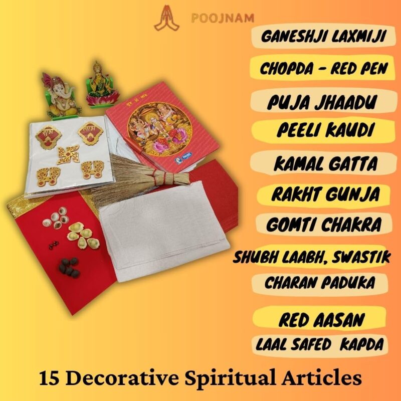 Poojnam Diwali Laxmi Pujan Premium Puja Samagri Kit - 47 Holy Essentials for Auspicious Diwali Celebration | Traditional Pooja Essentials