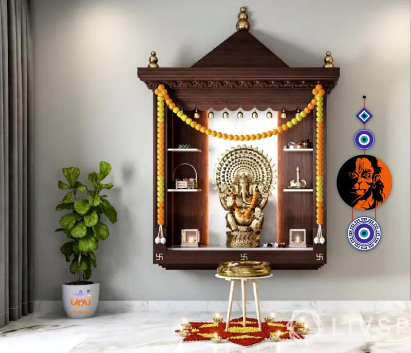 Crafty Adda Protection Wooden Wall Hanging Spiritual Home Decor Sacred Hindu God Wall Art with Nazar Battu for Positive Energy and Vastu Correction | Hanuman Evil Eye