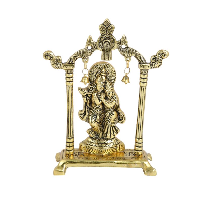 Collectible India Metal Gold Plated Radha Krishna Idol Sculpture Statue Figurine Decorative Showpiece for Janmashtami Home Decoration Temple and Gift (Size 7 x 5 Inches) (1 Pieces)