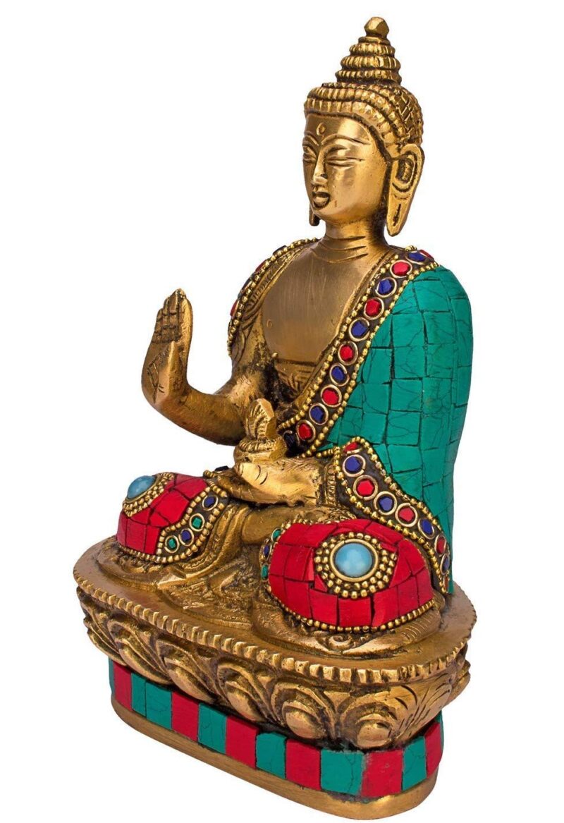 ARTVARKO Brass Buddha Vitarka Statue Multicolor Sculpture Idol for Home Decor Vastu Feng Shui Religious Gift Good Luck Idol Table Showpiece 7 Inches