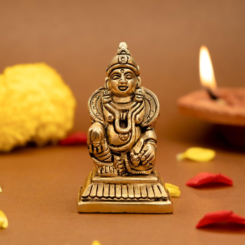 Ekhasa 100% Pure Brass Kuber Murti (7 cm) | Kuber Statue for Vastu | Kuber Murti for Car Dashboard, Pooja Room, Home Puja, Office Desk | Kuber ji ki Murti Pure Pital ki | Guberan Statue