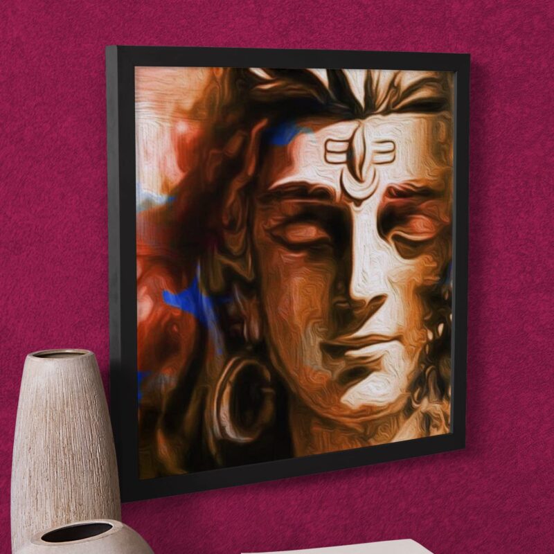 Ritwika's Multicolored Modern Art Shiva Meditation Painting Engineered Wood Black Frame, Size 13.5 X 13.5 Inch, Set of 1