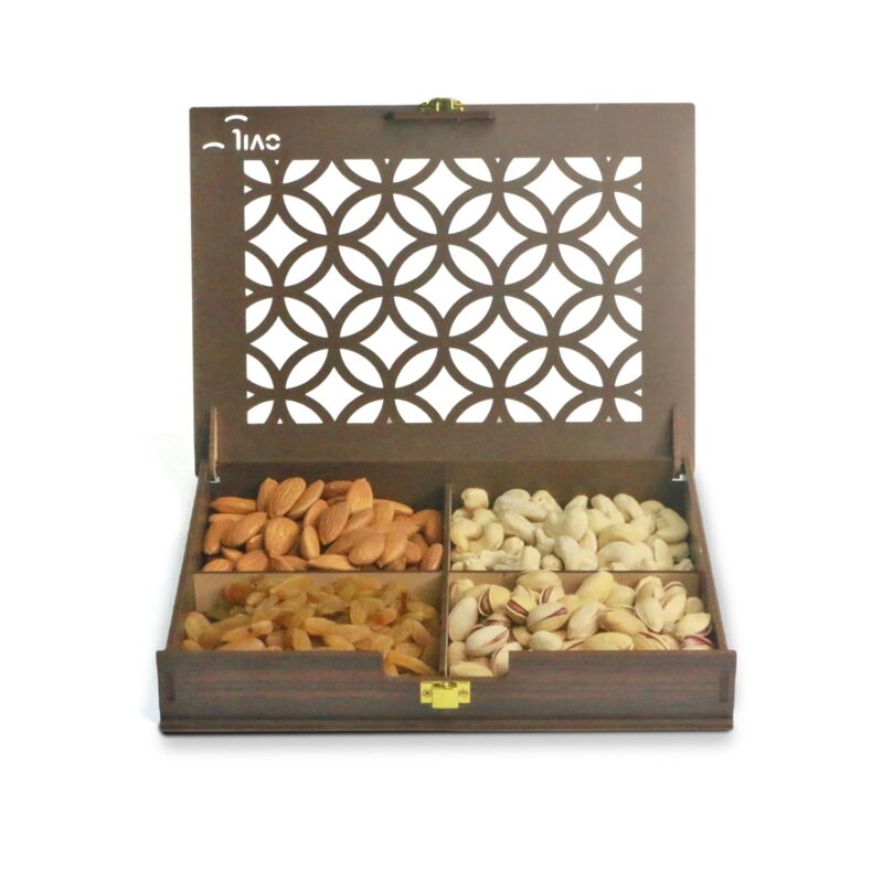 Jivo Dry Fruits Gift Box Wooden- 400g (100g Each of Cashews, Almonds, Pistachios, and Raisins) | Healthy Gift Hamper for Every Occasion | Diwali Gift Pack for Family, Friends, Corporate, and Office Gifts | Festive Celebration Combo Pack