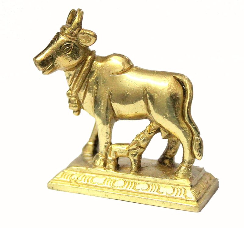 ESPLANADE Brass Kamdhenu Cow and Calf Sculpture - 6.5 cms | Kamadhenu Auspicious Idol | Good Fortune Statue