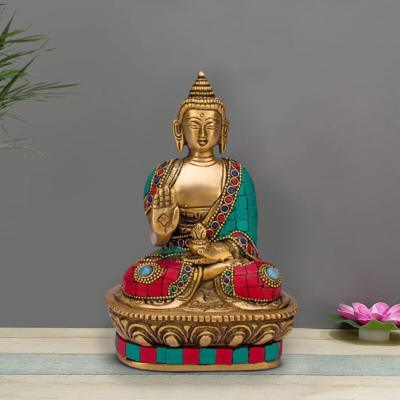 ARTVARKO Brass Buddha Vitarka Statue Multicolor Sculpture Idol for Home Decor Vastu Feng Shui Religious Gift Good Luck Idol Table Showpiece 7 Inches