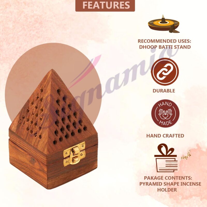 SIGNAMIO® Wooden Sambrani Dhoop Dhup Cup Cone Batti Stand Incense Holder for Pooja Puja Item Stand Ash Catcher Handcrafted Traditional Design for Aromatic Rituals - Pack of 1