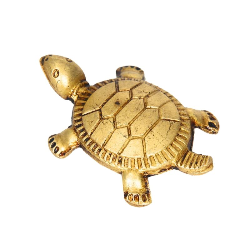 Anciently Feng Shui Tortoise for Good Luck | Brass Tortoise with Plate, Small Size, Brass, Gold Colour, 1 Set