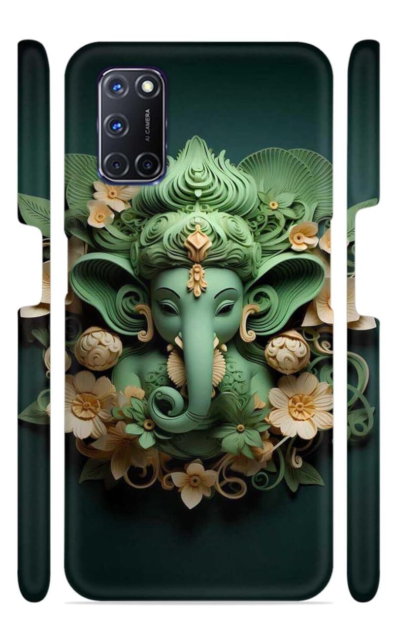 Coolet | Green Shree Ganesh Hindu God | Designer Printed Hard Back Cover for Oppo A92 Premium & Attractive Case for Your Smartphone