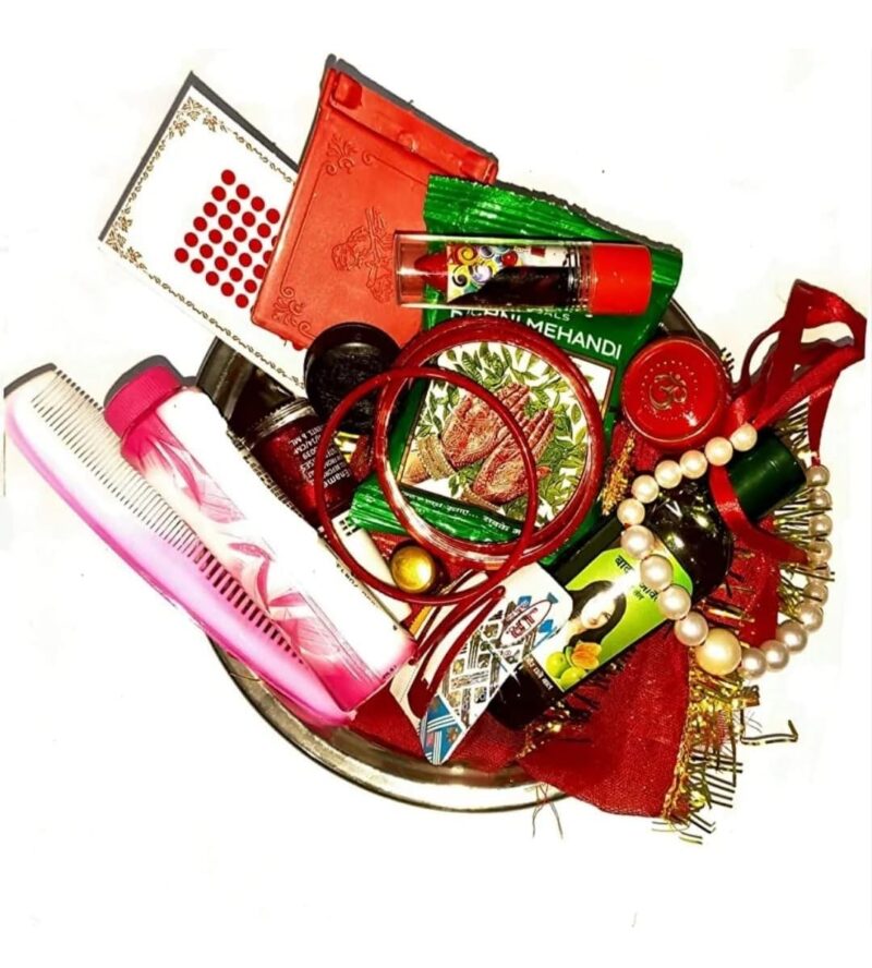 16 Shringar Item for Hartalika Teej Shringar with Long MATA Ki Chunri/Durga Pooja Shringar Kit. (Pack of 16 Item and 1kit Multicolor)