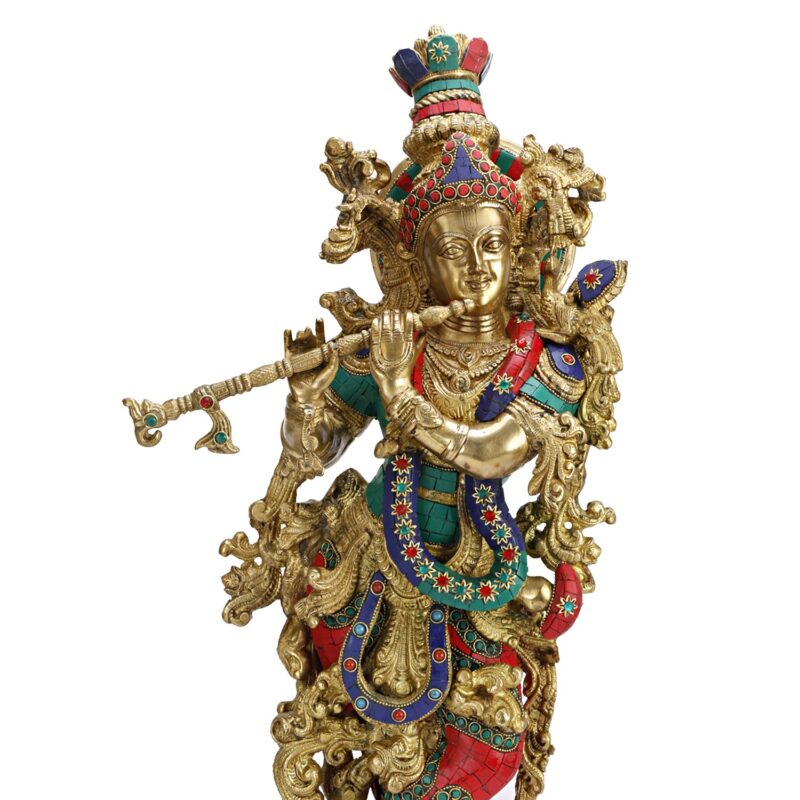 Artvarko Brass Lord Krishna Idol Bhagwan Large Statue Multicolor Murti for Home Decor Puja Gift Height 29 Inches