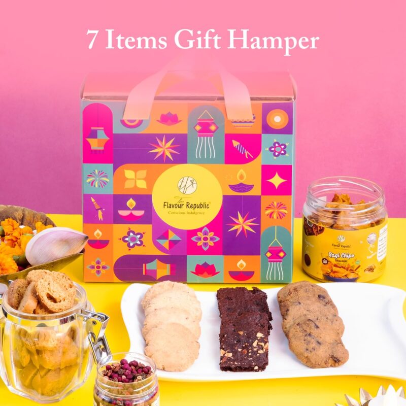 The Flavour Republic Festive Gourmet Box | Premium Diwali Gift Hamper | Bhai Dooj Hamper | Herb Garlic Crostini | Assorted Brownie Thins | Fruits & Oats | Ragi Chips Masala | Choco Crunch Cookies | Banarasi Paan | Seed Cracker | Thoughtful Gift for Diwali Celebrations