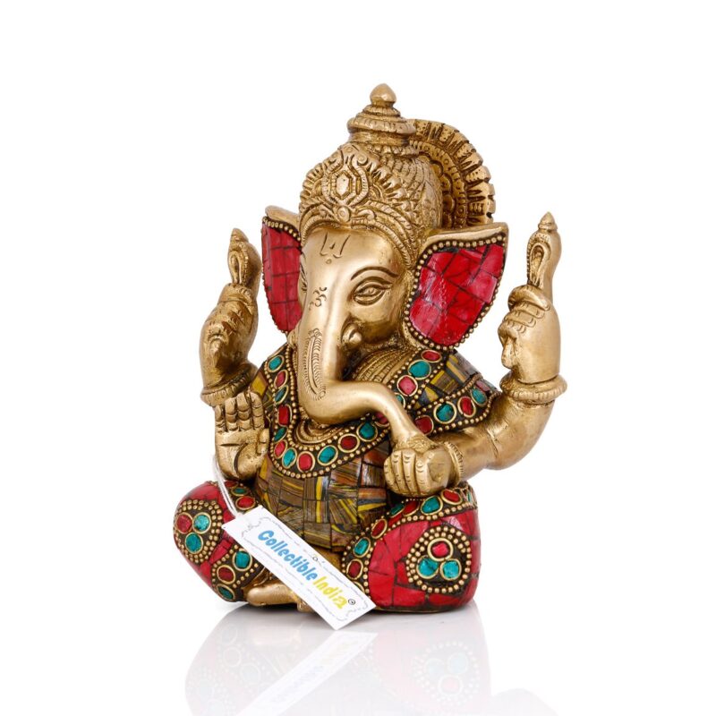 Collectible India 5.5" Lord Ganesha Brass Idol Statue for Pooja Home Décor Gifts, God Ganesh Sculpture Diwali Decoration Items.