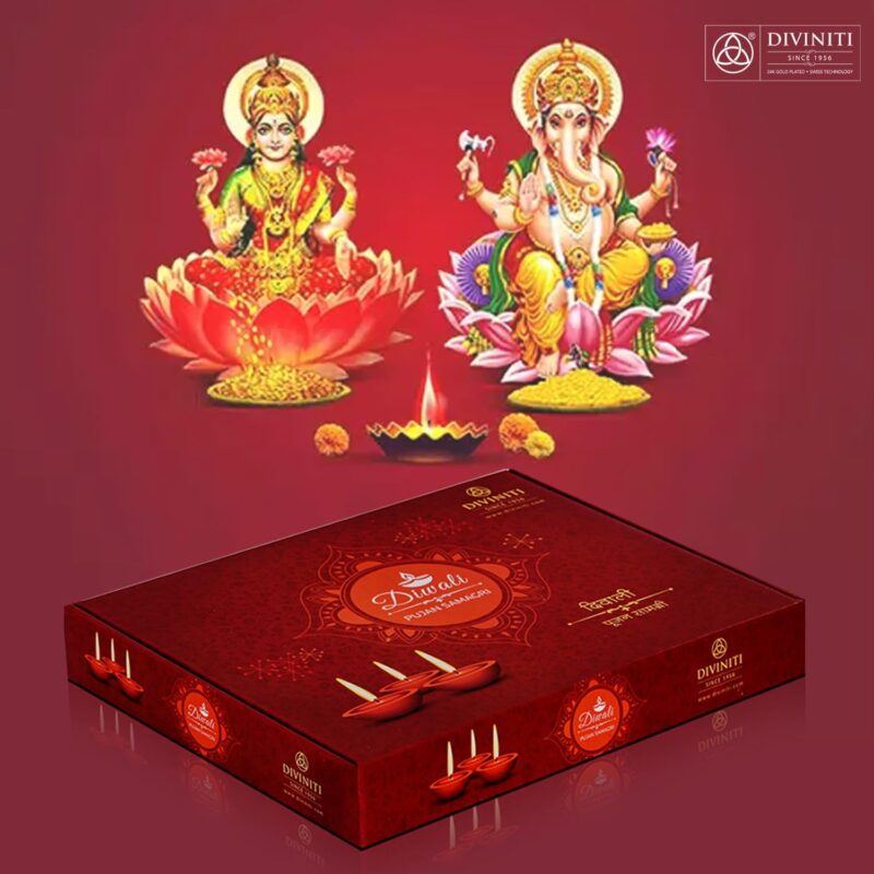 Diviniti Diwali Pujan Samagri Kit for Home and Office Deepawali|Diwali Puja Kit with Handcrafted Lakshmi Ganesha Idol, 24K Gold Plated Coin and Other Important Items for Puja Room & Diwali Gift