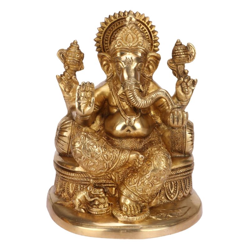 Svarup Brass Action Ganesha Idol For Home Decoration Ganpati Statue Murti For Gift Height 7.5 Inch Weight 2.9 Kg Color Gold