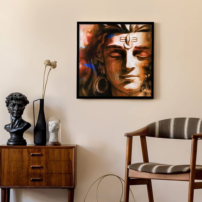 Ritwika's Multicolored Modern Art Shiva Meditation Painting Engineered Wood Black Frame, Size 13.5 X 13.5 Inch, Set of 1