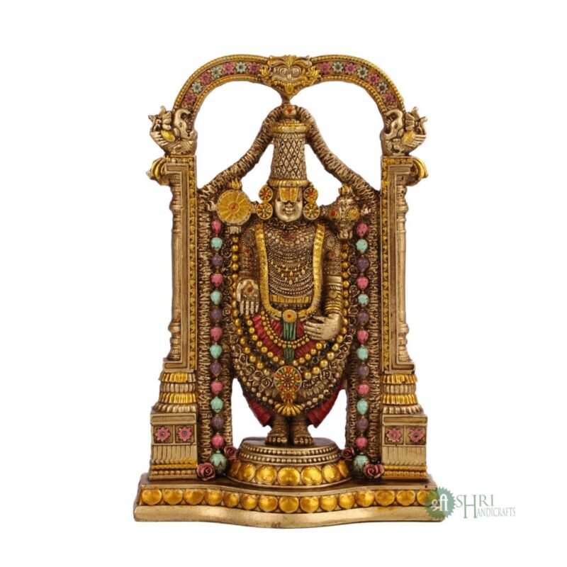 INDICAST 8" Tirupati Balaji Fine Metal Finish Idol Decorative Showpiece Handcrafted Tirupati Balaji Murti For Home Office And Gifting Purpose Sculpture, Golden, Pack of 1