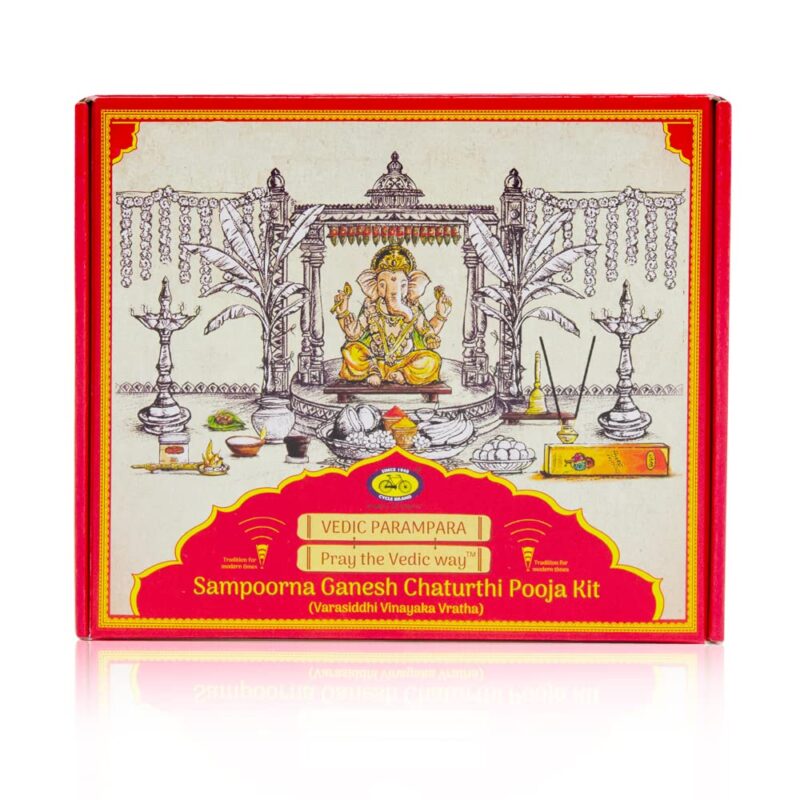 Cycle Pure Ganesh Chaturthi Pooja Kit with Puja Samagri | Contains: Eco Friendly Ganesha Idol, Sambrani Cup, Agarbatti, Camphor, Kumkum, Chandan Tablets, Vastra, Peeta Chowki, Puja Bell, Diya, Kalasha