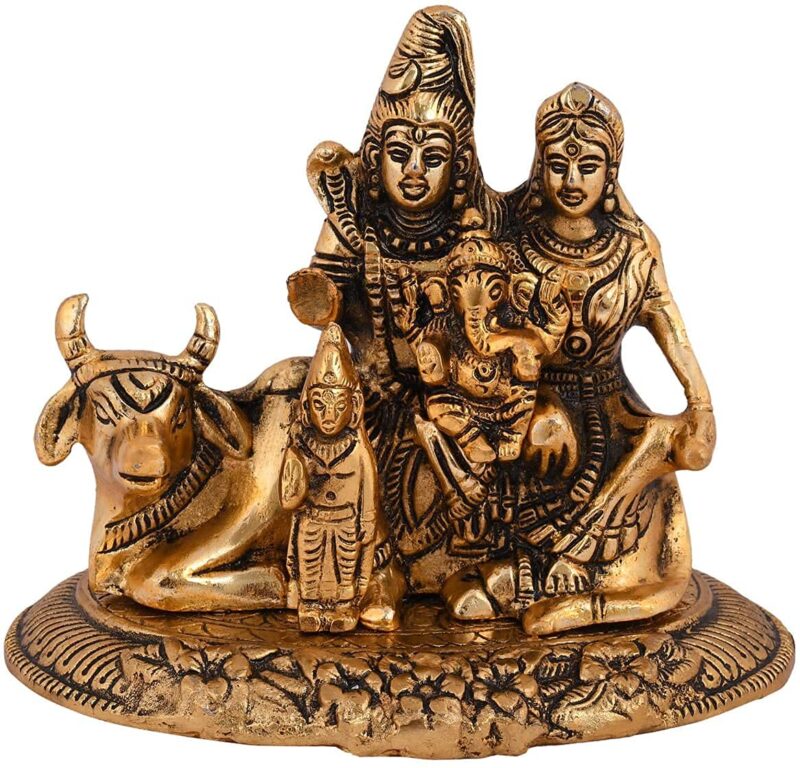 Collectible India Handcrafted Shiva Parvati Ganesh Idol Shiv Parivar Murti Statue Sculpture - Lord Shiva Idols Family Sitting On Nandi Showpiece Figurine for Home Office Temple Mandir Decoration Gift