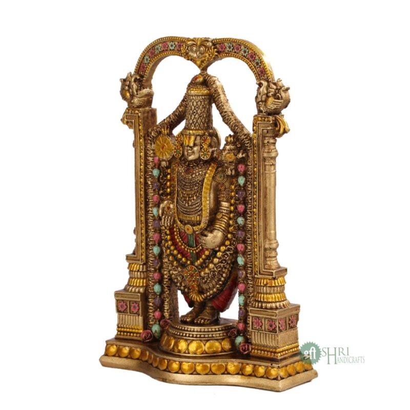 INDICAST 8" Tirupati Balaji Fine Metal Finish Idol Decorative Showpiece Handcrafted Tirupati Balaji Murti For Home Office And Gifting Purpose Sculpture, Golden, Pack of 1