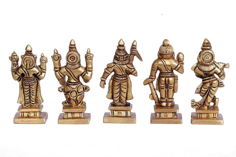 Artvarko Brass Dashavtar Lord Vishnu Ten Incarnations Avatar Set Dashavatara Murti Gold (Small Size 3x2.5x6 cm)