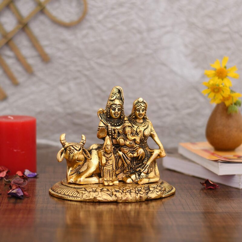 Collectible India Handcrafted Shiva Parvati Ganesh Idol Shiv Parivar Murti Statue Sculpture - Lord Shiva Idols Family Sitting On Nandi Showpiece Figurine for Home Office Temple Mandir Decoration Gift