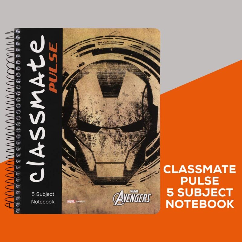 Classmate 2100128 Soft Cover 5 Subject Spiral Binding Notebook, Single Line, 250 Pages (Assorted cover design)