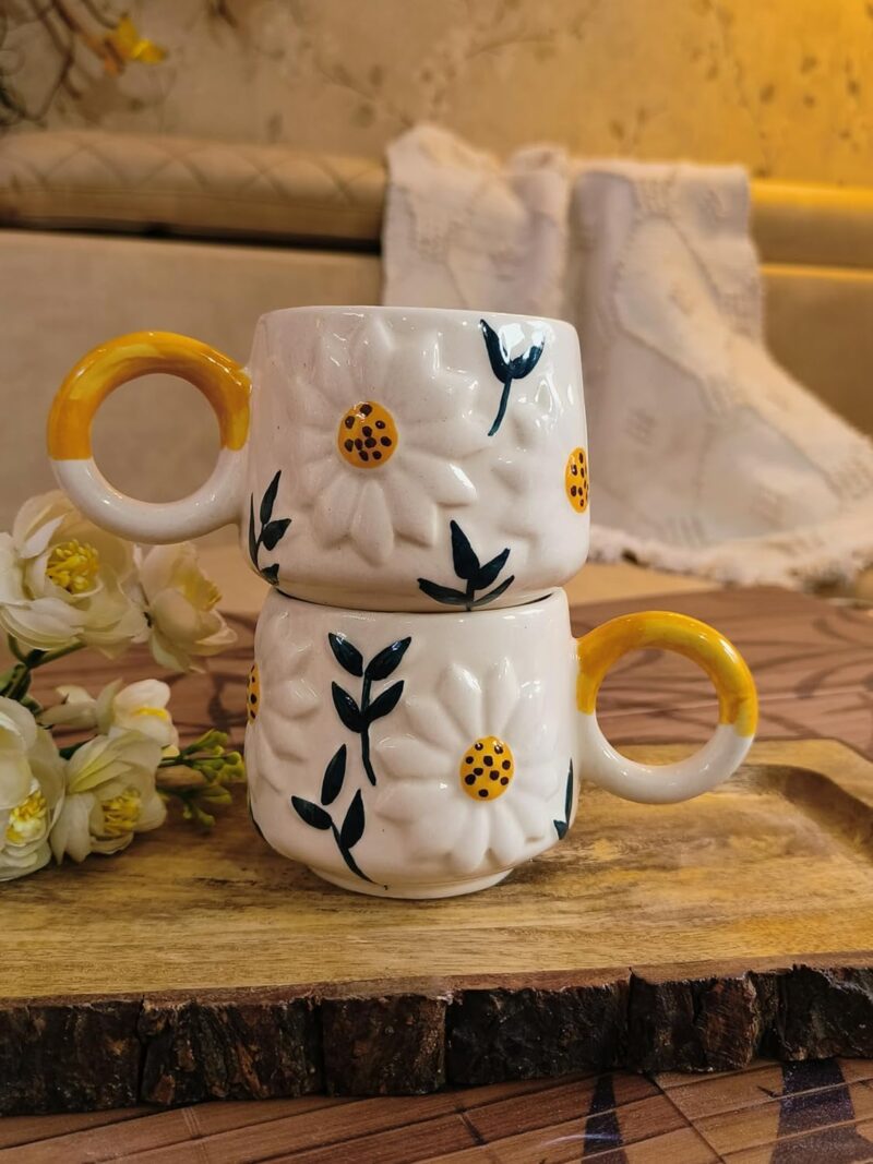 The White Space Living Handcrafted Cute Ceramic Mug for Coffee/Tea/Milk/Green Tea/Cold Coffee | Microwave and Dishwasher Safe | Perfect GFT to Family/Friend (Daisy Mug)