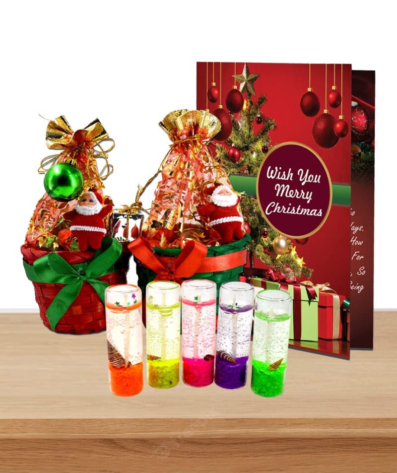 Midiron Lovely Gift Hamper for Christmas | Handmade Chocolate Gift Basket, Glass Gel Scented Candles & X-mas Greeting Card | X-mas Gift Combo | New Year Chocolates Gift Pack | Festive Hamper