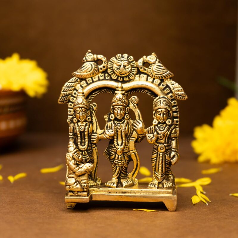 Ekhasa 100% Pure Brass Ram Darbar Murti (Size: 8.4 cm) | Ram Darbar Statue for Home Decor and Office Desk | Ram Sita Laxman Hanuman Idol for Puja Room | Shree Ram Parivar Murti for Gift