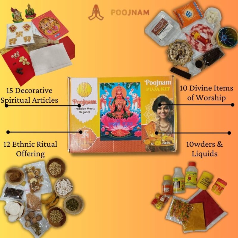 Poojnam Diwali Laxmi Pujan Premium Puja Samagri Kit - 47 Holy Essentials for Auspicious Diwali Celebration | Traditional Pooja Essentials