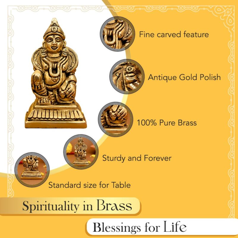 Ekhasa 100% Pure Brass Kuber Murti (7 cm) | Kuber Statue for Vastu | Kuber Murti for Car Dashboard, Pooja Room, Home Puja, Office Desk | Kuber ji ki Murti Pure Pital ki | Guberan Statue