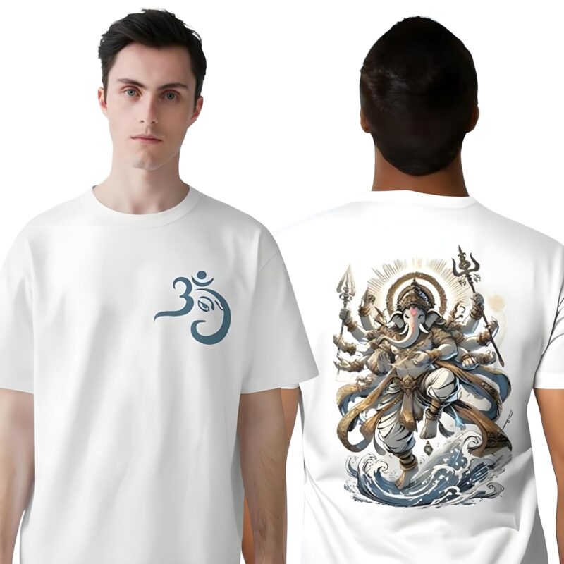 Ganesha Hindu God Front and Back Print Unisex Relaxed Fit T-Shirt