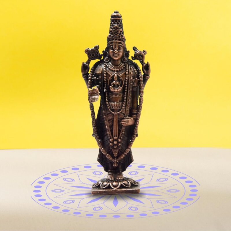 Copper Idols India - By Bhimonee Decor , 3.25 inches, Handmade Copper Balaji Idol Spl, 80 Grams, Patina Antique Finish, Pack of 1 Piece